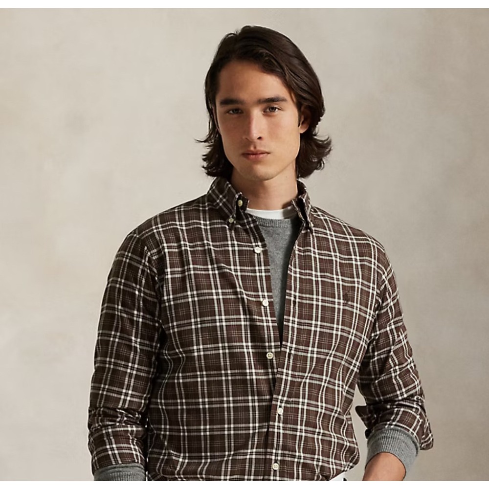 Classic Fit Plaid Twill Shirt Ralph Lauren Polo‎ Mcmeel brown blue ivory plaid M